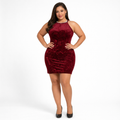 Vestido mini de terciopelo damasco con strass y forro para mujer