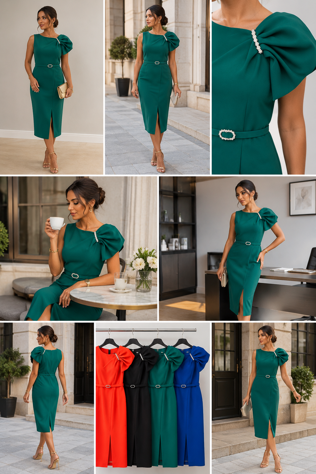 Vestido Midi Elegante con Lazo y Hebilla | Fiesta y Noche