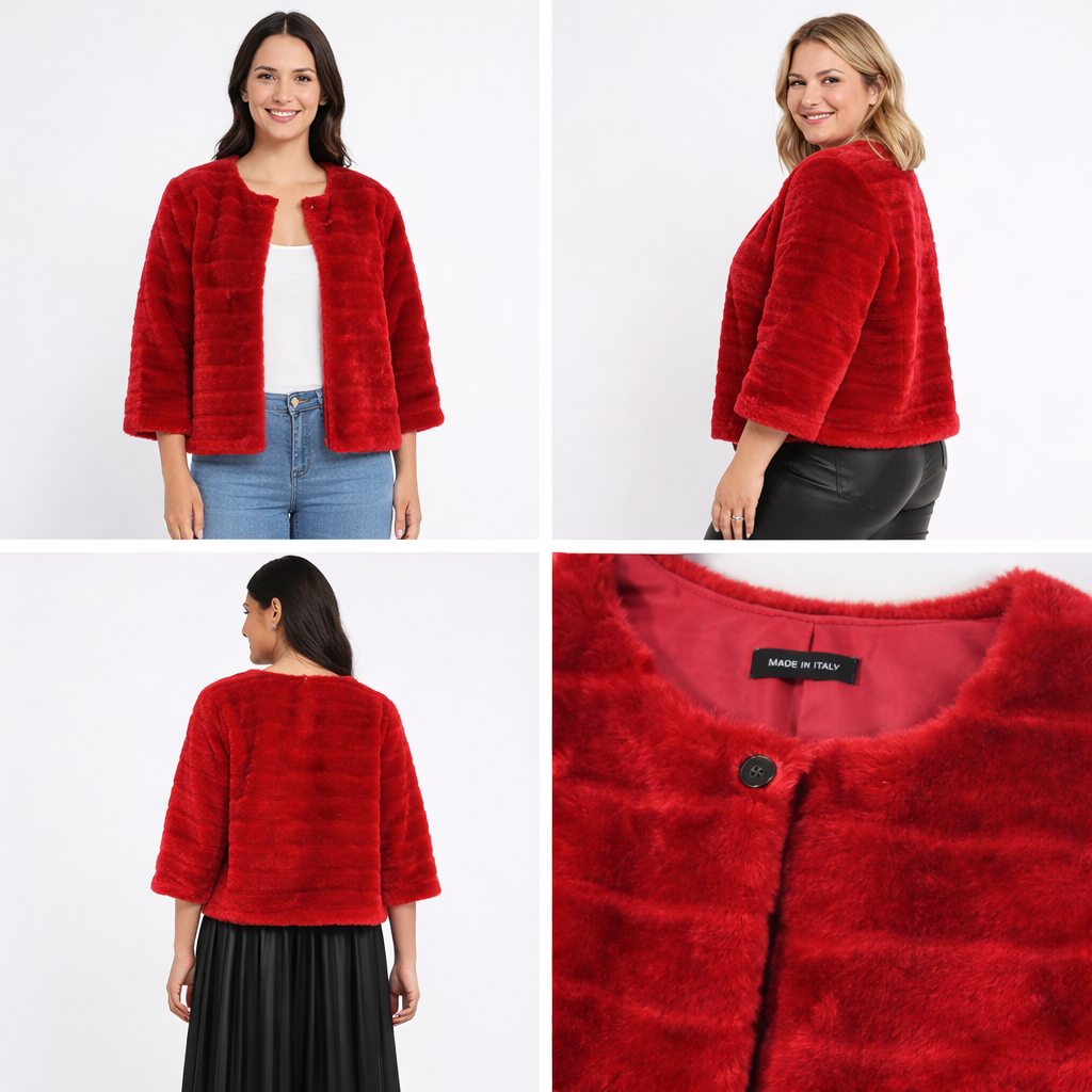 Chaqueta de pelo roja Made in Italy talla única para mujer