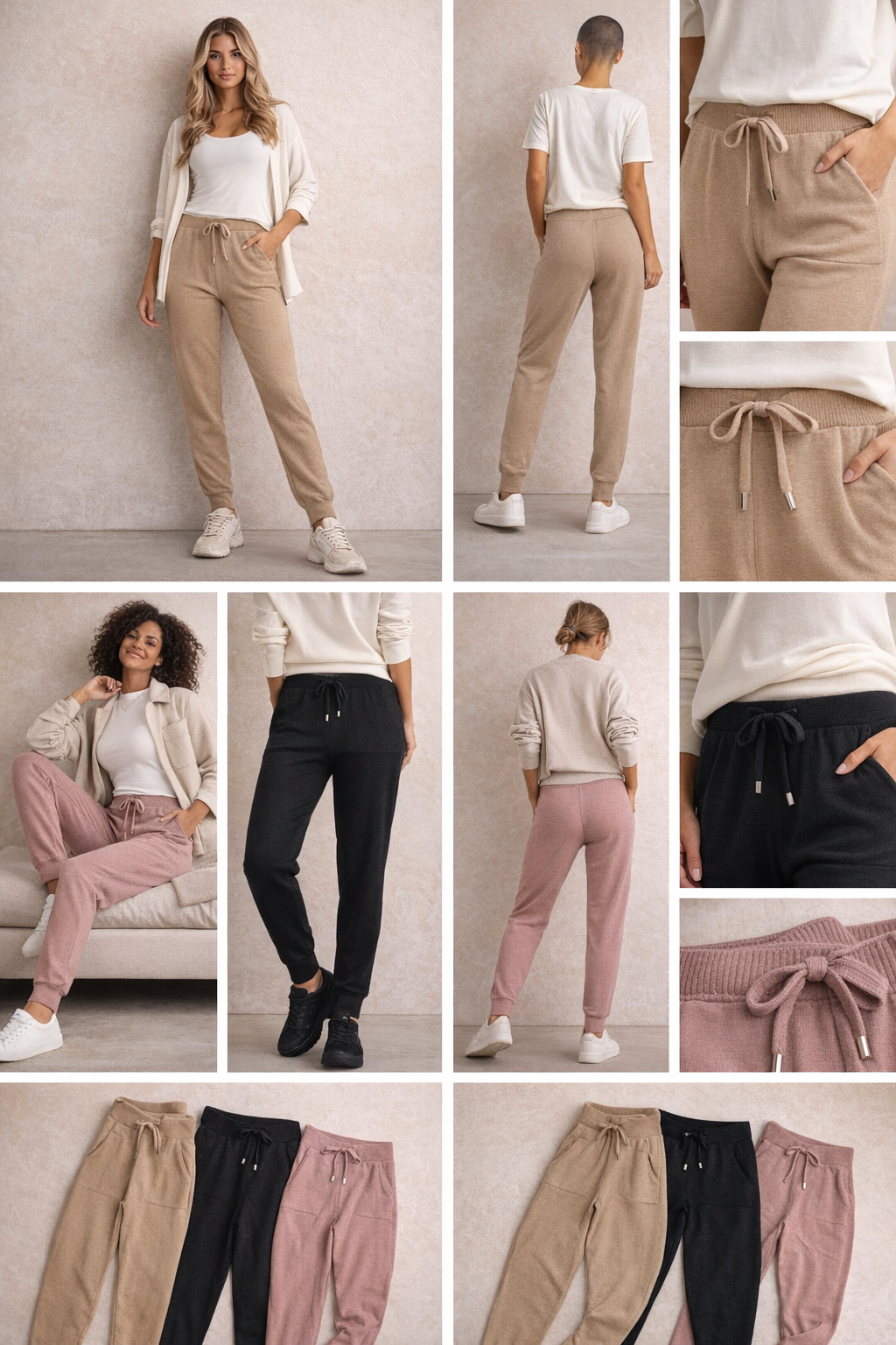 Pantalón jogger de punto fino talla única para mujer