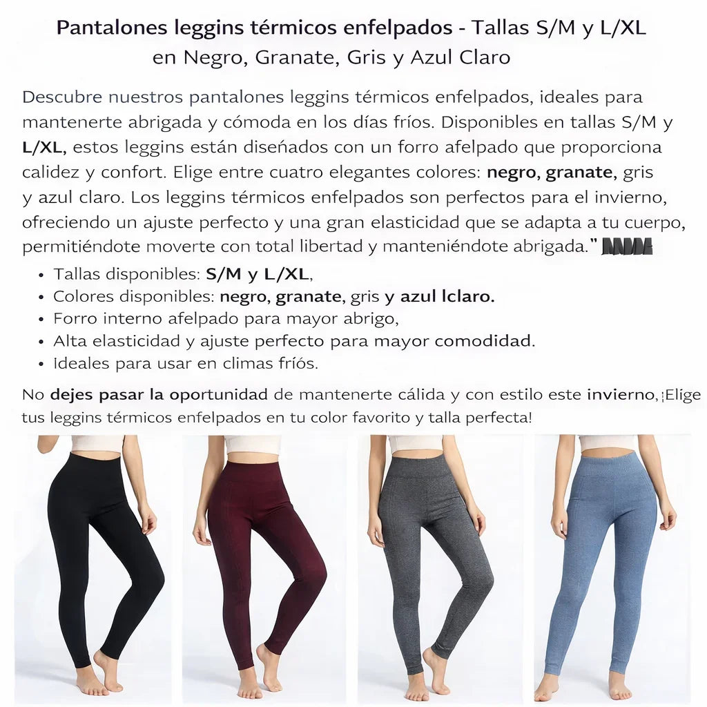 Pantalón Leggins Térmico para Mujer – Interior Afelpado – Tallas S/M y L/XL – Negro, Granate, Gris y Azul Claro