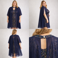 Vestido de lentejuelas multicolor con capa azul marino mujer