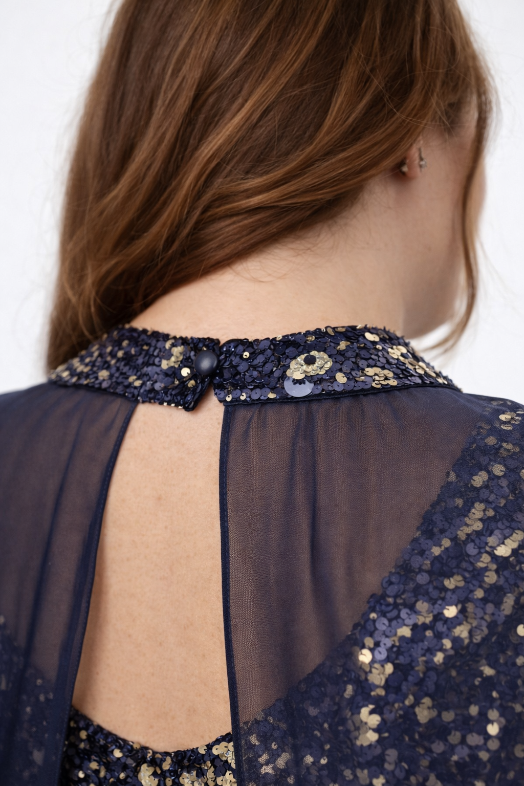 Vestido midi lentejuelas reversible azul/dorado con capa (tallas 46-52)