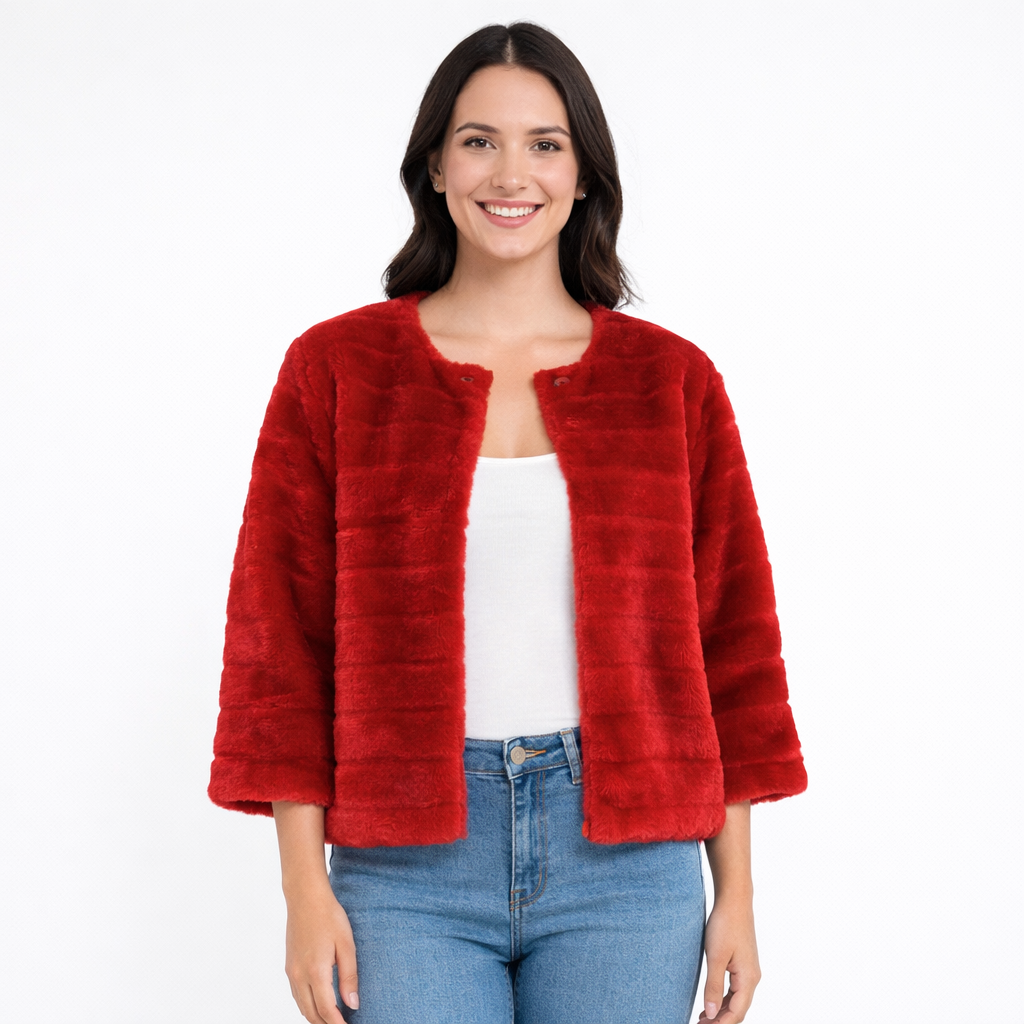 Chaqueta de pelo roja Made in Italy talla única para mujer