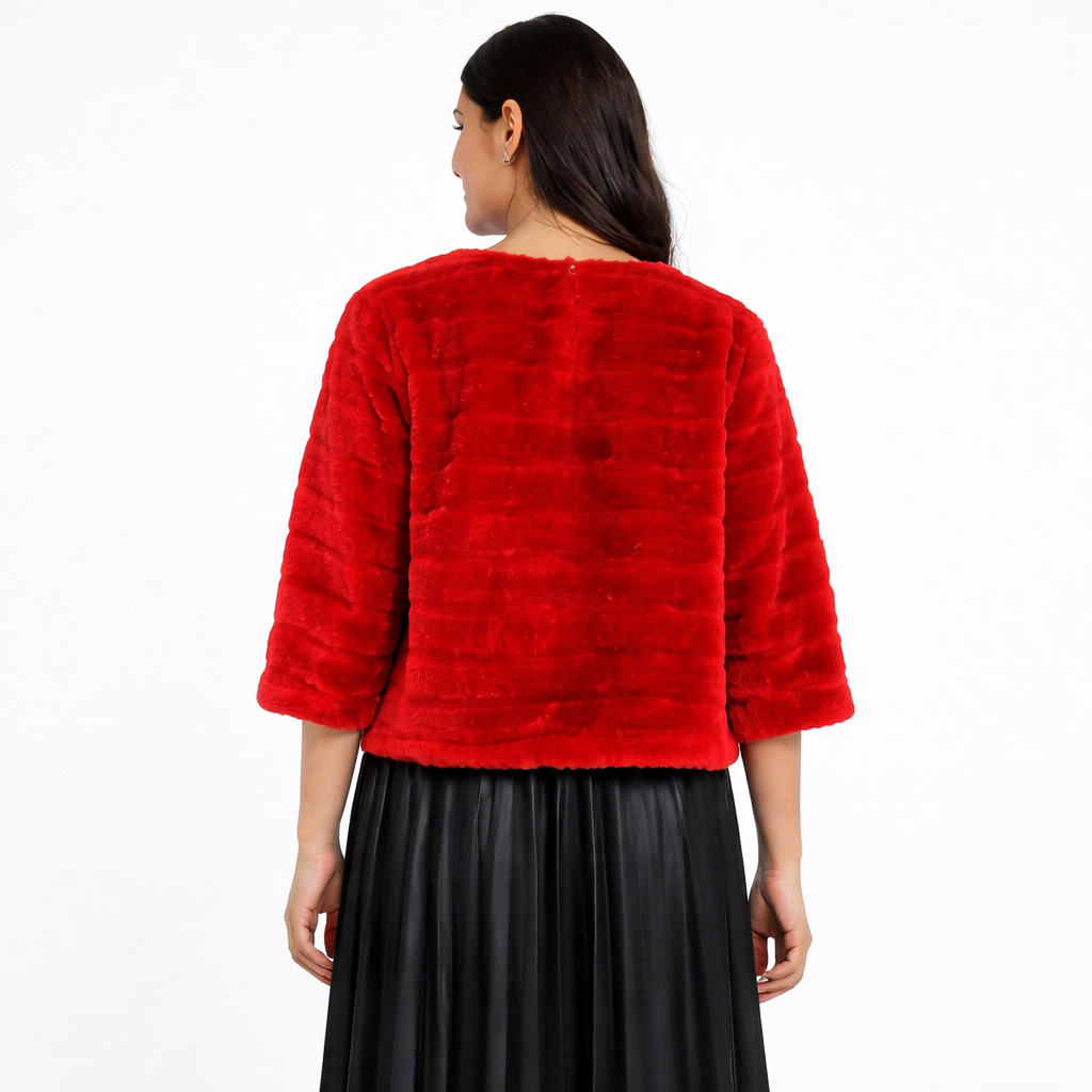 Chaqueta de pelo roja Made in Italy talla única para mujer