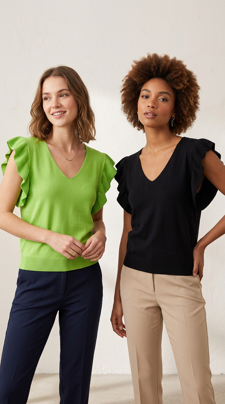 Top de punto fino Made in Italy con volantes