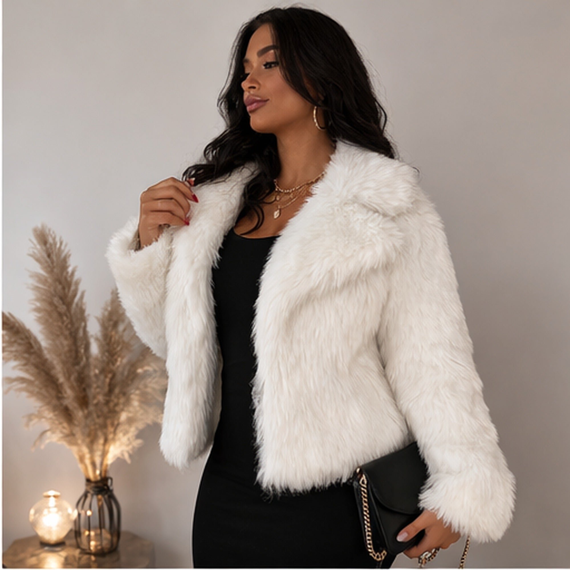 Chaqueta de pelo blanca entallada, talla 12 UK / 40 EU